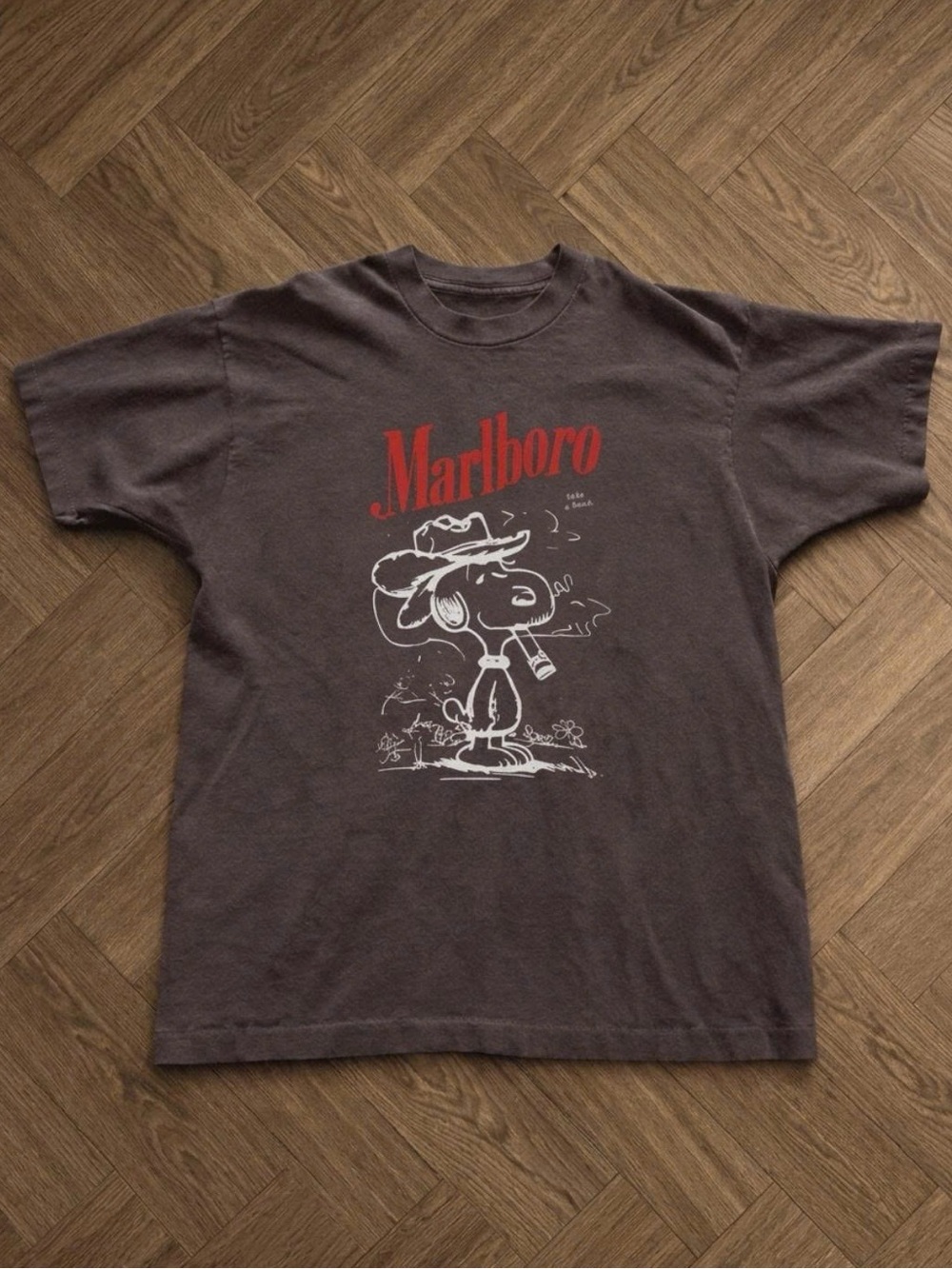 Marlboro Brown Tee with Red Logo and White Graphic